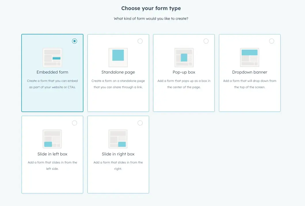 form software: HubSpot form builder form types