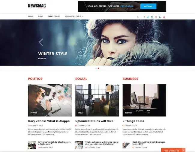 free bootstrap based wordpress theme: newsmag