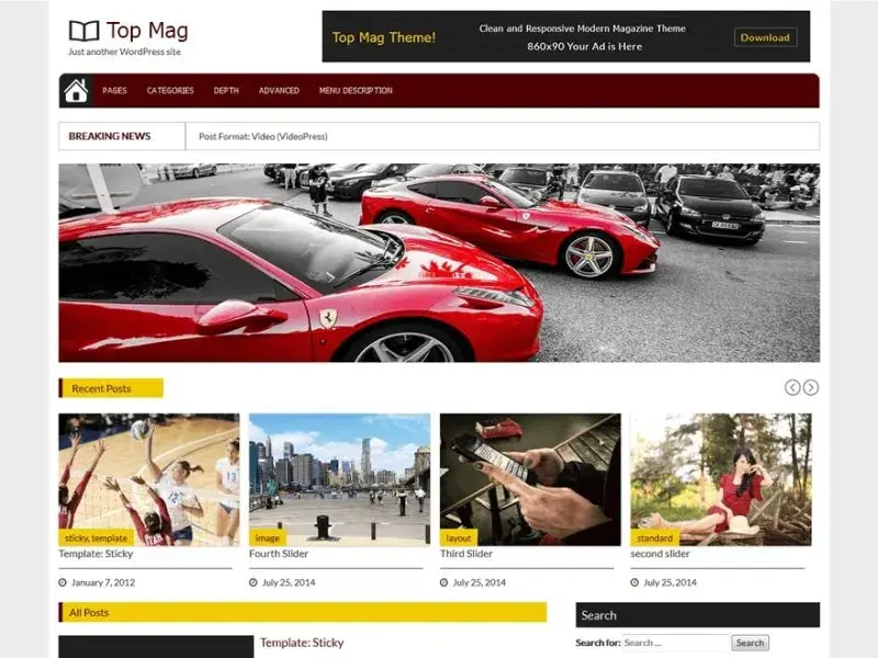 free bootstrap based wordpress theme: top mag