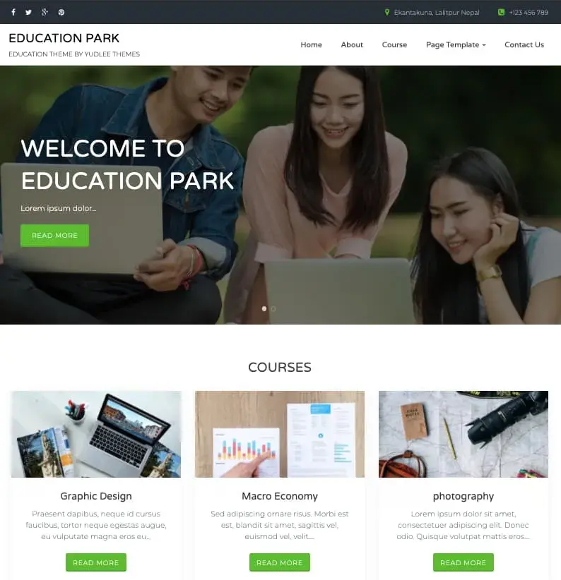 free bootstrap based wordpress theme: education park