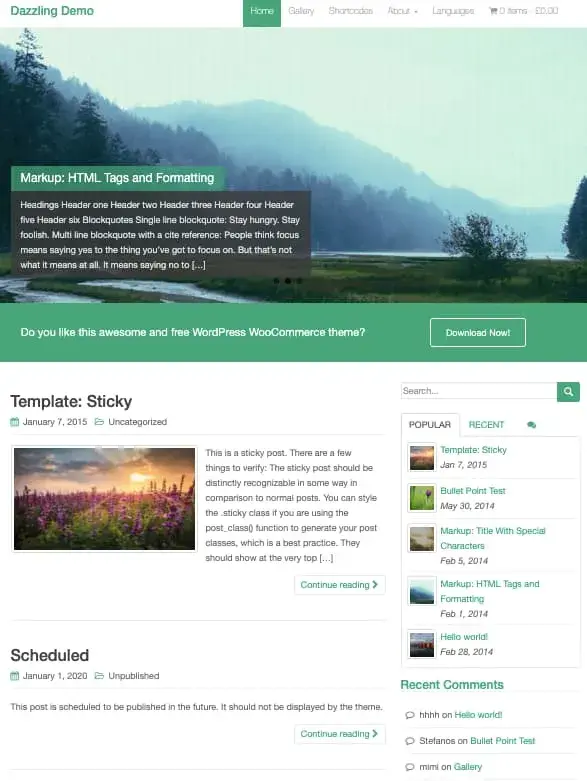 free bootstrap based wordpress theme: dazzling