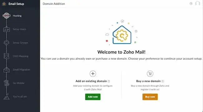 Screenshot showing what the Zoho set-up process looks like.