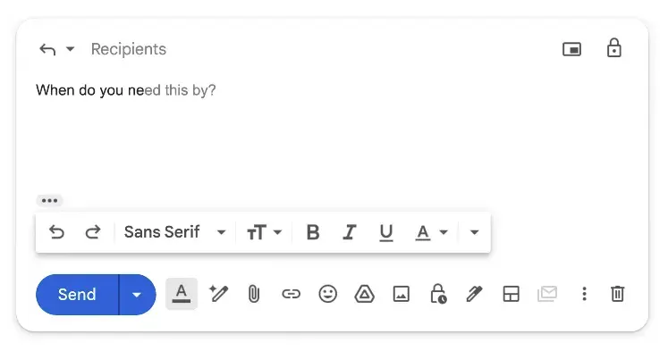 Screenshot showing how the Smart Compose feature in Gmail works, suggesting text as you type in faint gray text.