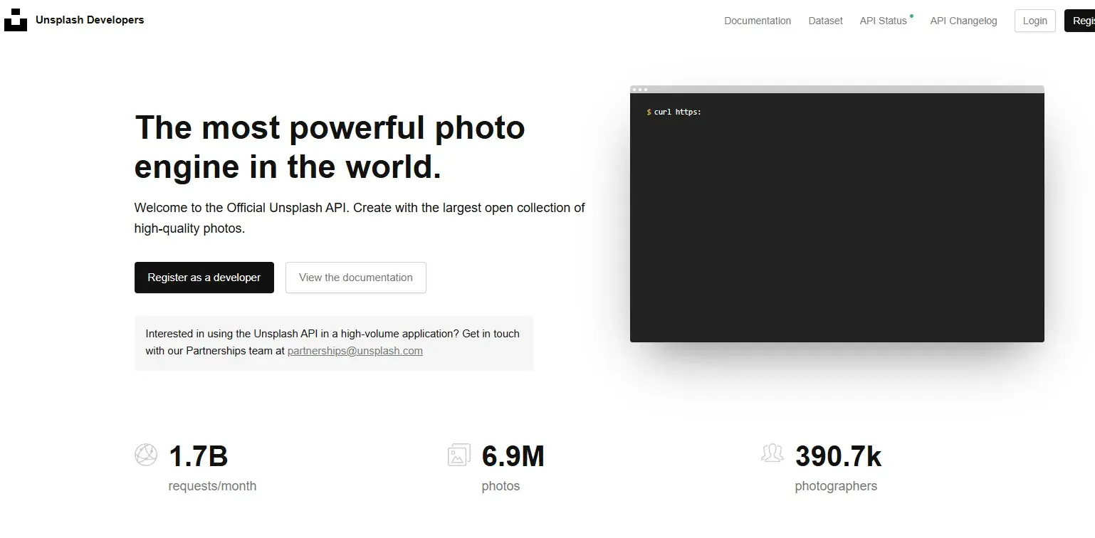 unsplash developers page