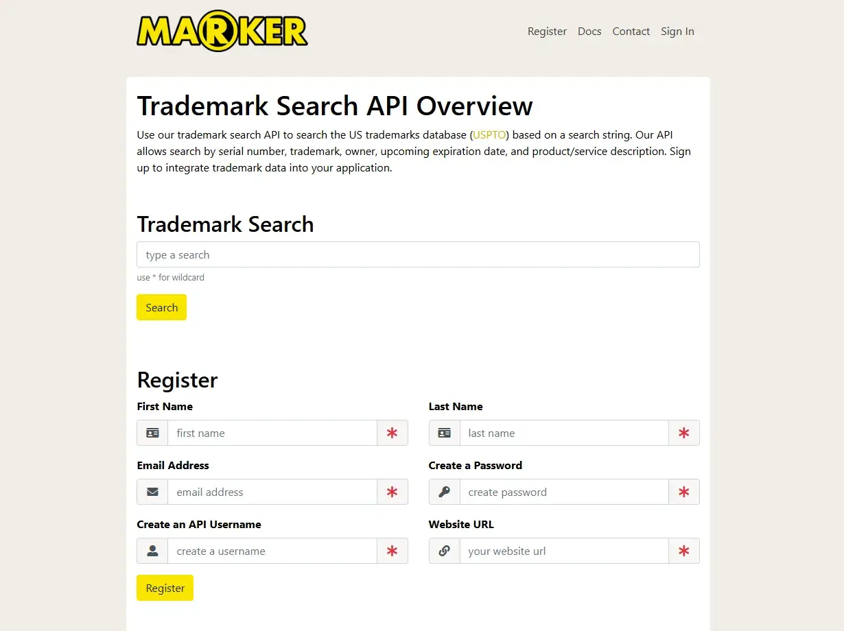 market trademark search api overview