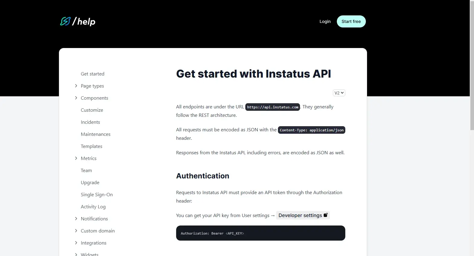 instatus get started page