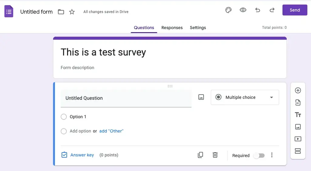Google Forms free survey maker defaults to multiple choice questions.