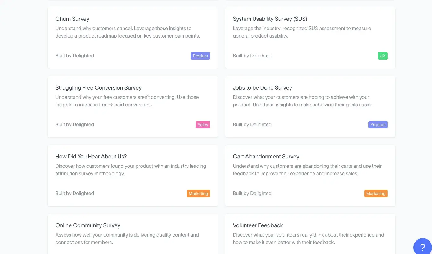 Delighted color codes their survey templates.