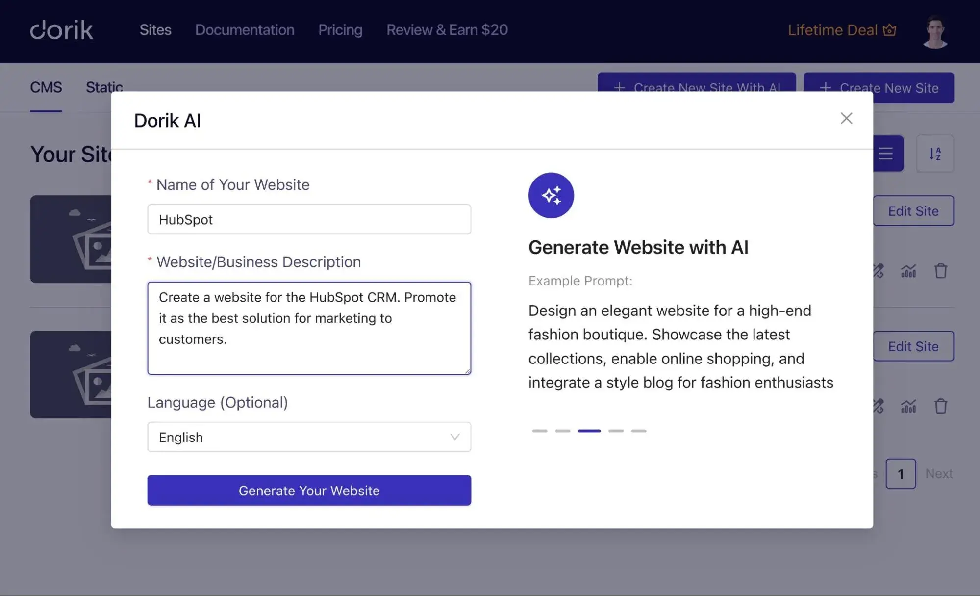 creating a website with the dorik ai website design tool