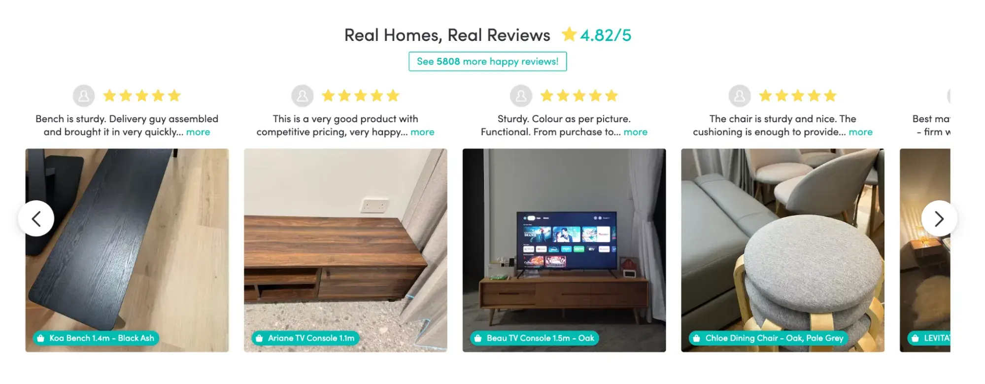 HipVan’s section showing customer photos of products with reviews