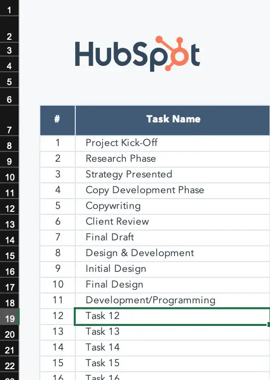 Adding tasks and milestones to HubSpot gantt chart template