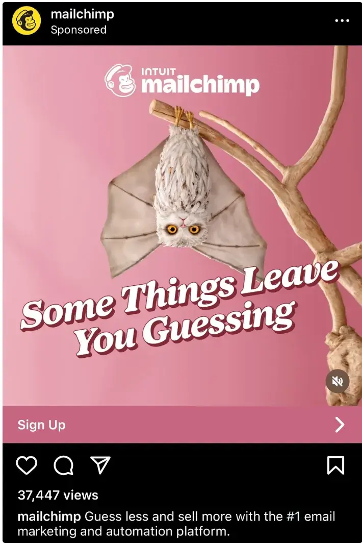 Screencap of Mailchimp ad on Instagram.