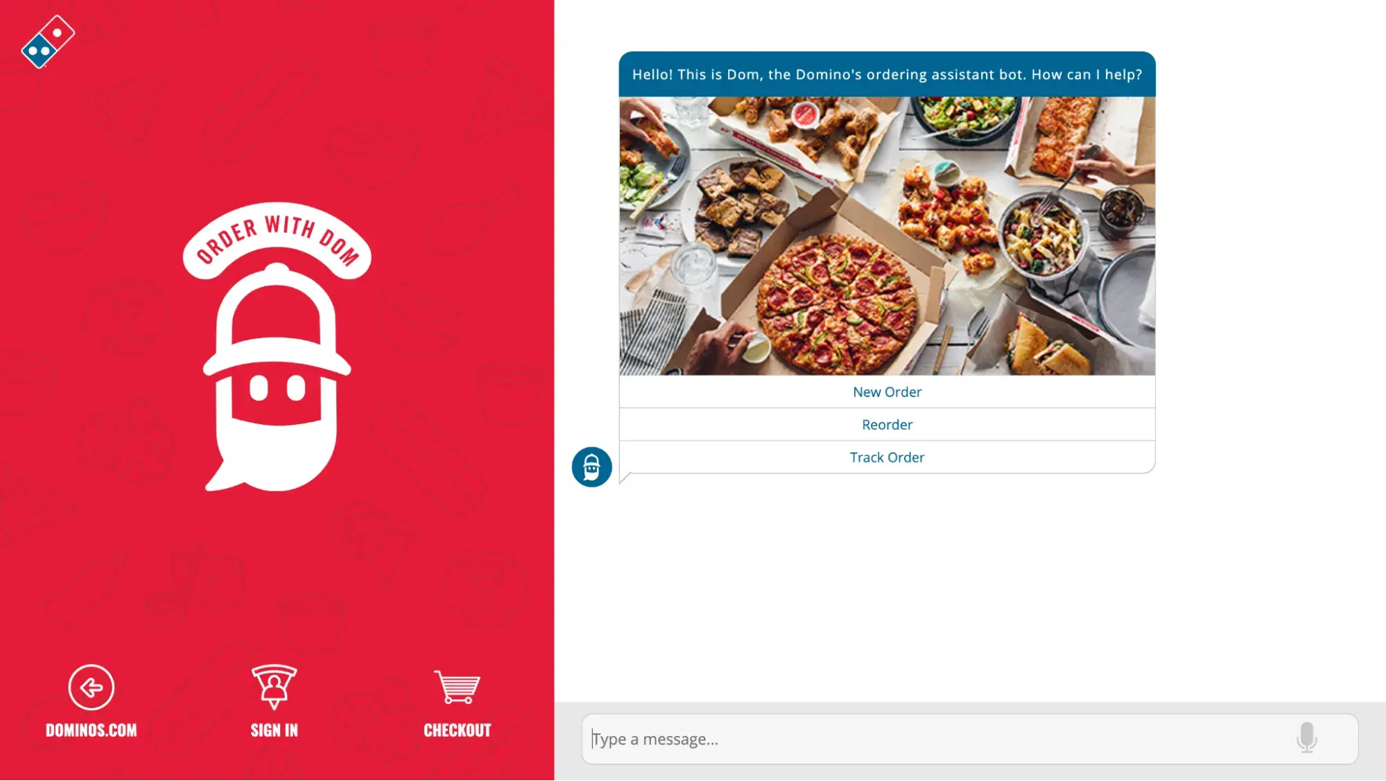 screenshot of Dom, Domino’s virtual assistant