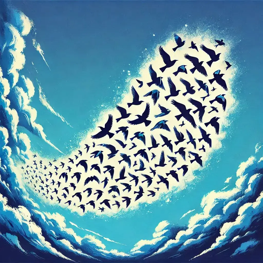 this illustration of flying birds illustrates the gestalt rule of common fate.