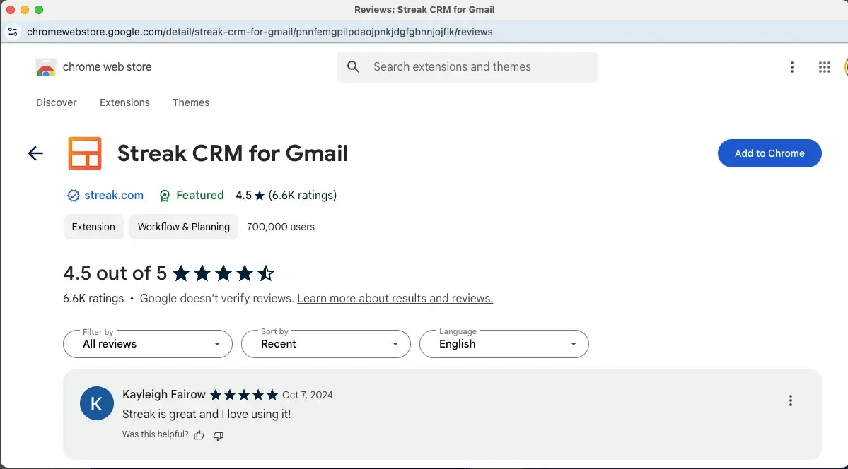 streak crm for gmail starts by adding a browser extension