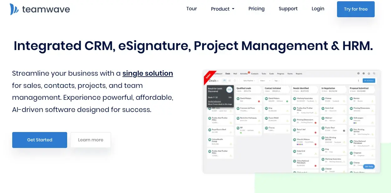 teamwave is an all-in-one crm and project management software.