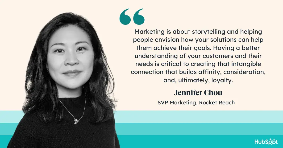 Graphic showing quote from Jennifer Chou, SVP marketing at Rocket Reach