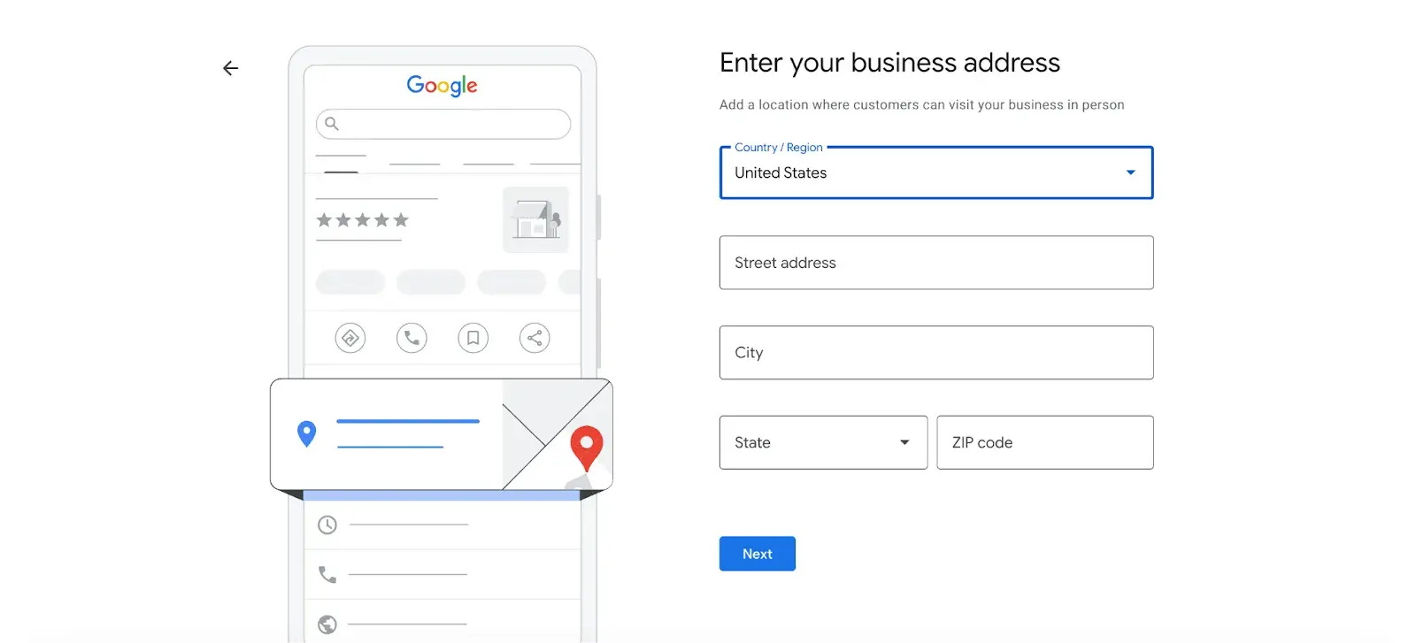 Enter your business address in GMB