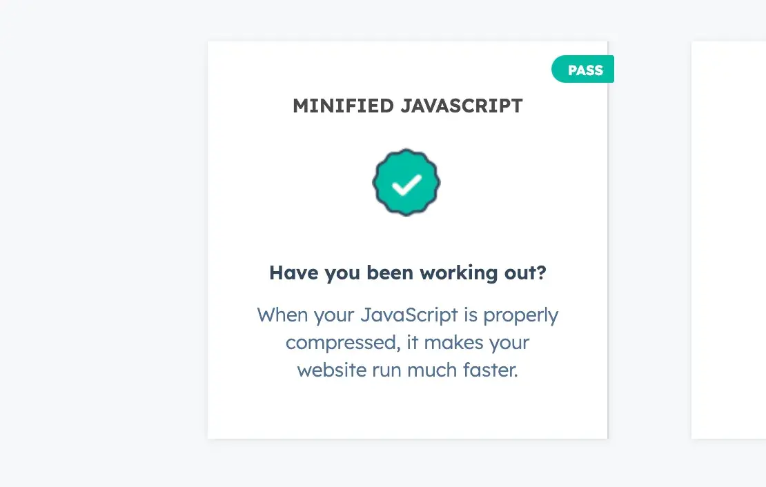 Website Grader results showing minified JavaScript