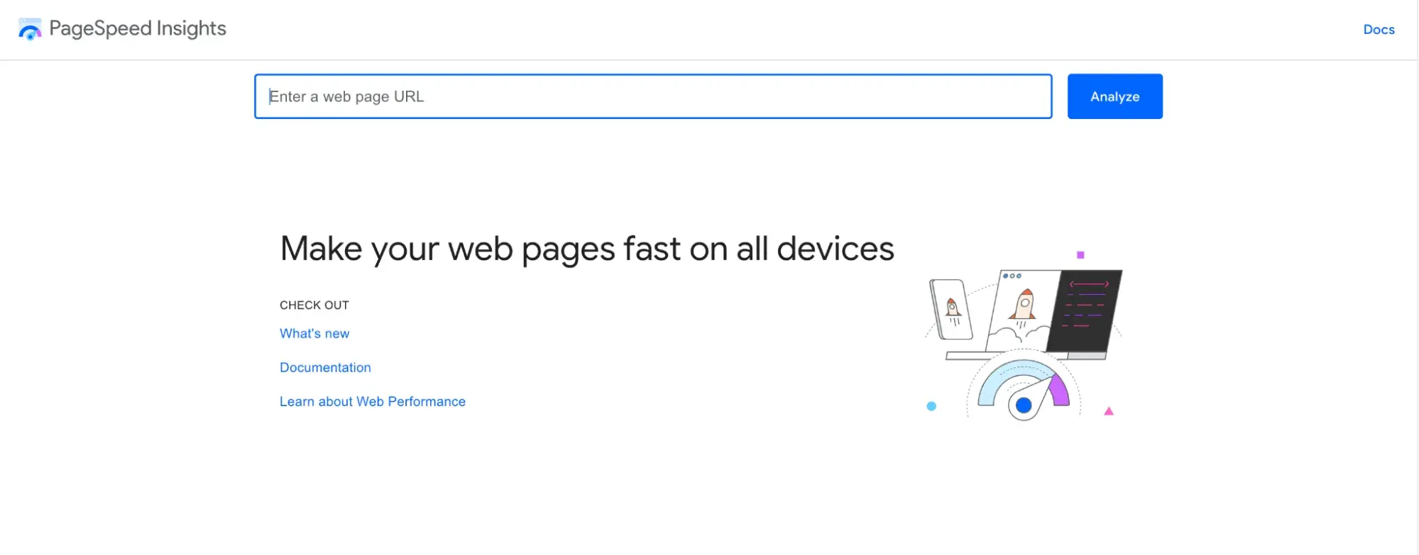 Google PageSpeed Insights webpage showing the “Analyze” bar