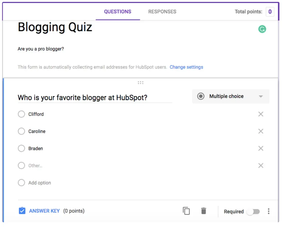 Screencap of Blogging Quiz question: Who is your favorite blogger at HubSpot?