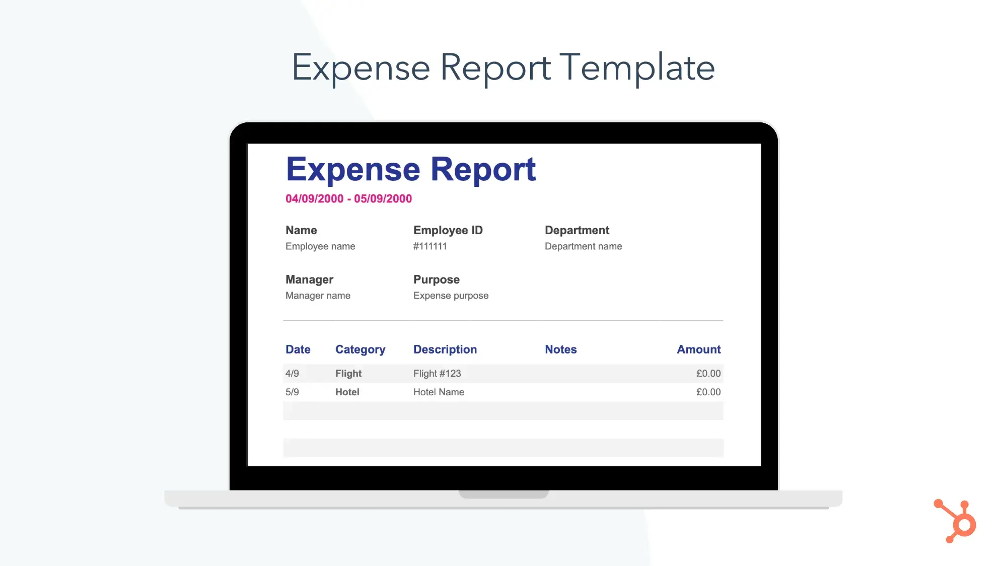 screencap of expense report template.