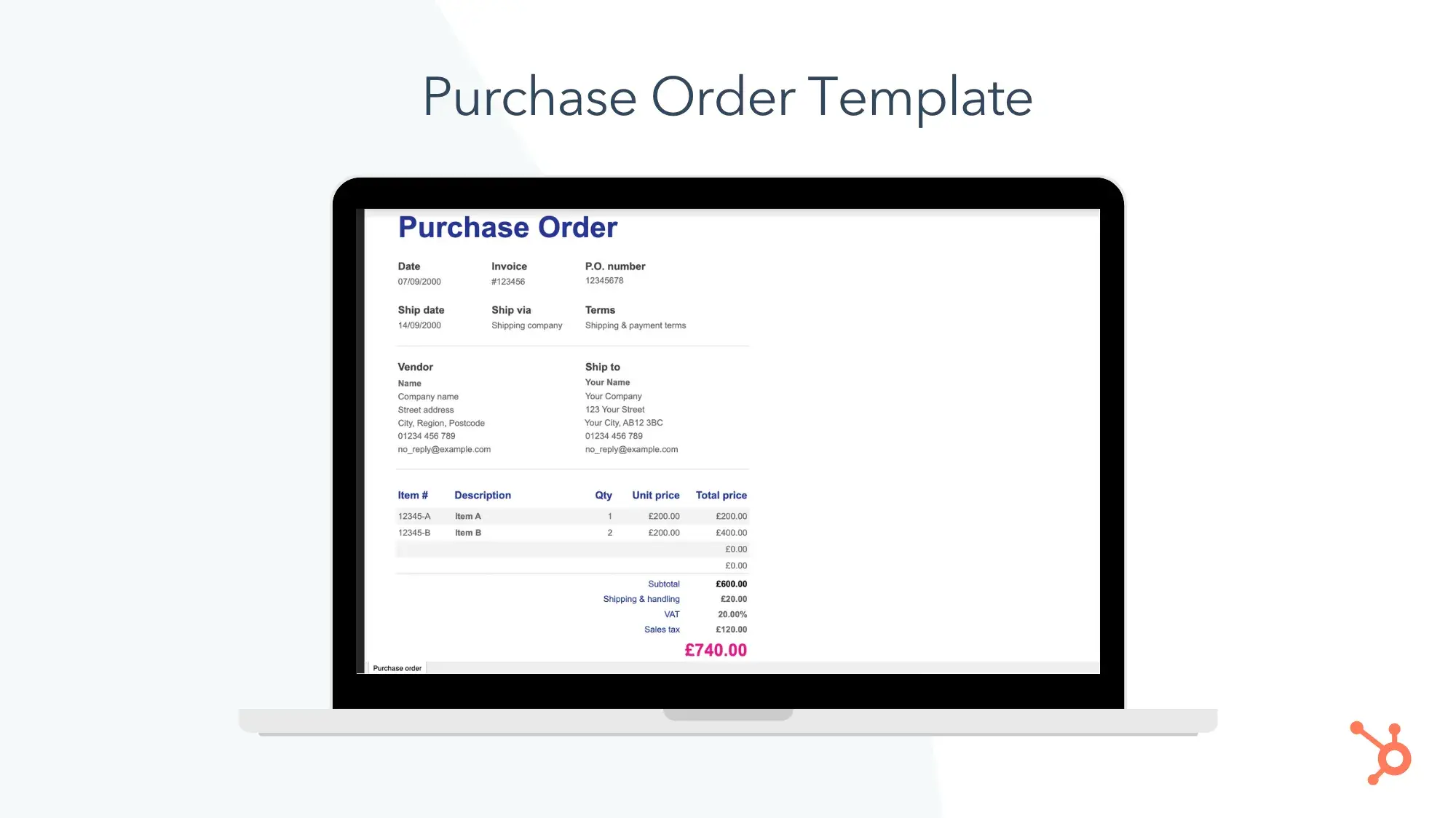 screencap of purchase order template.