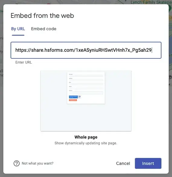 how to make a website with google sites: embed web form