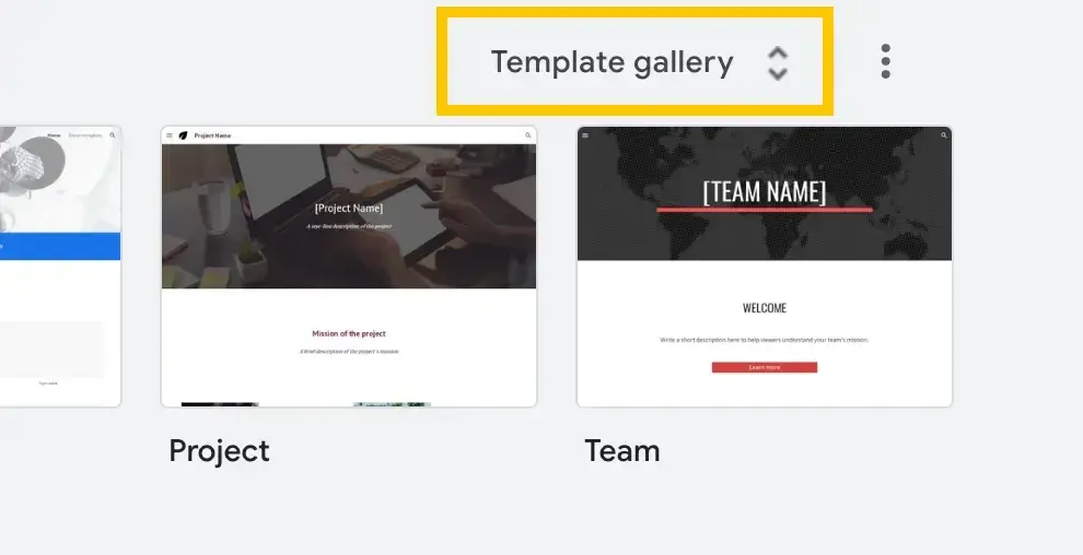 how to make a website on google: google sites template gallery