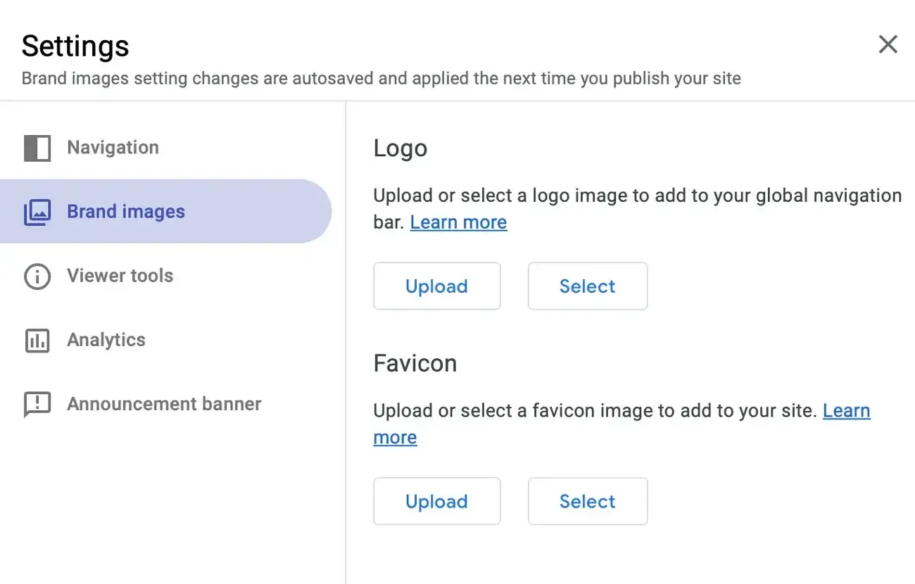 how to make a website on google: upload setting and favicon