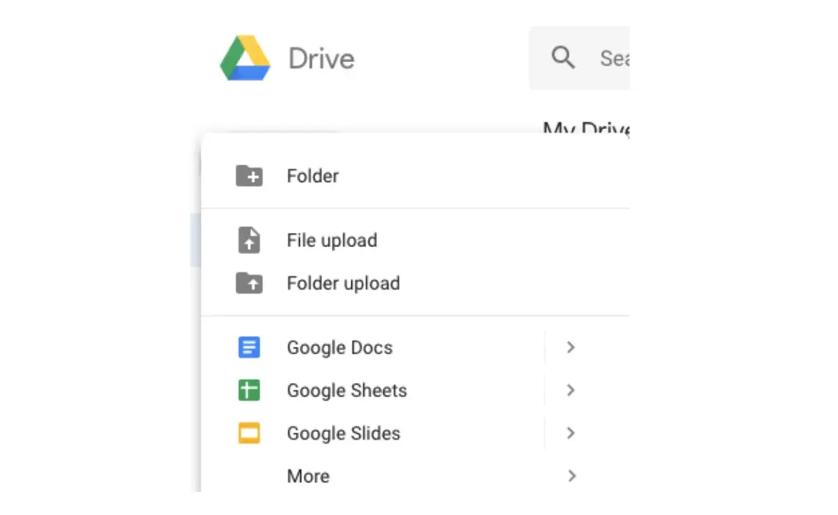 Screencap of Google Drive menu.