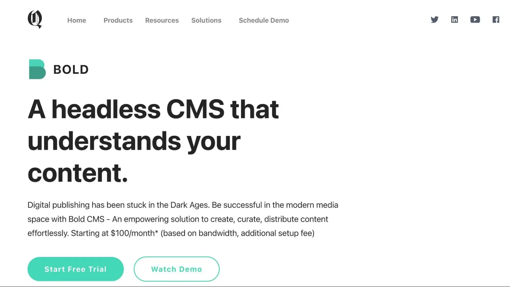 headless cms platforms: The Quintype Bold headless CMS page.