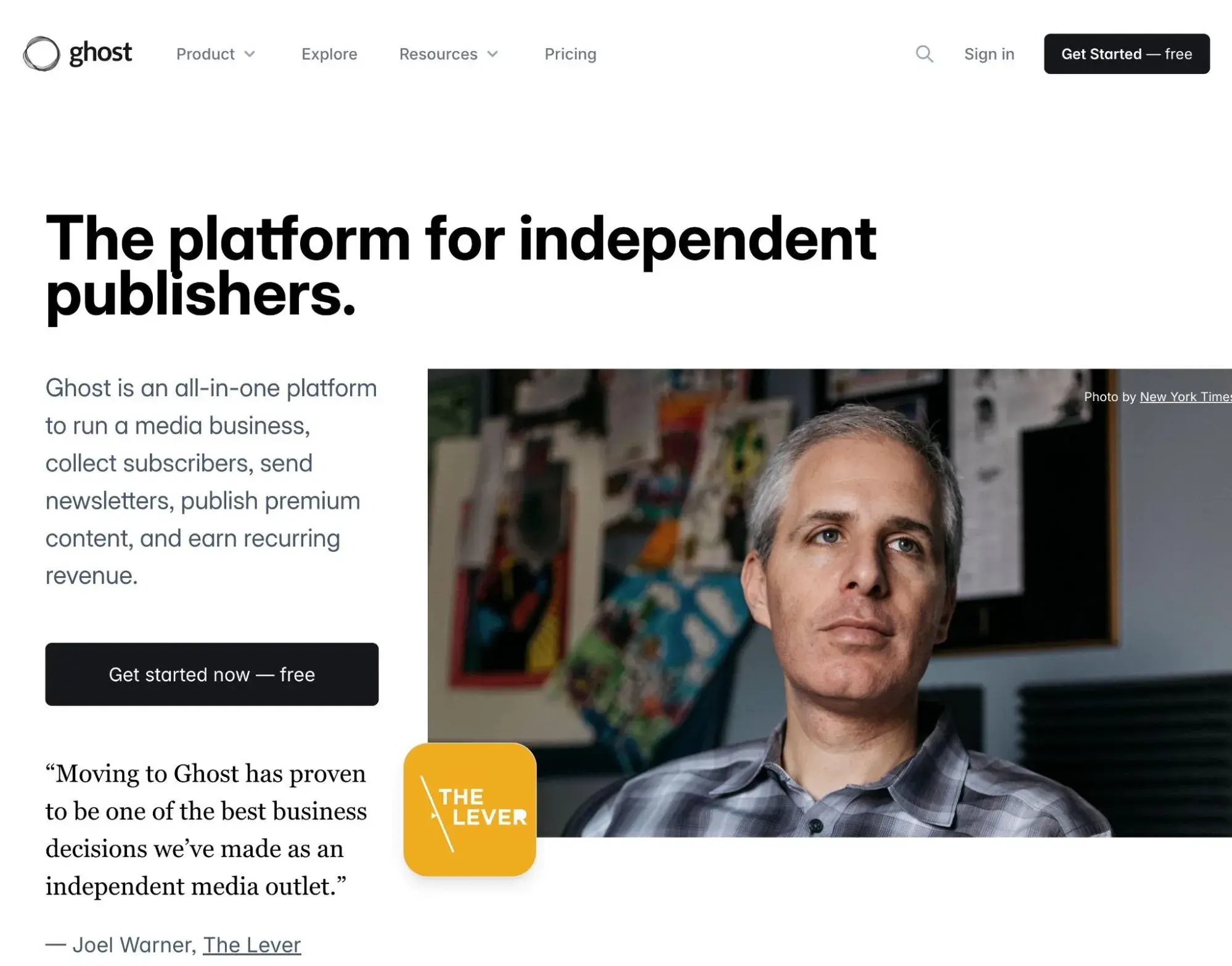 headless cms platforms: The Ghost page for publishers.