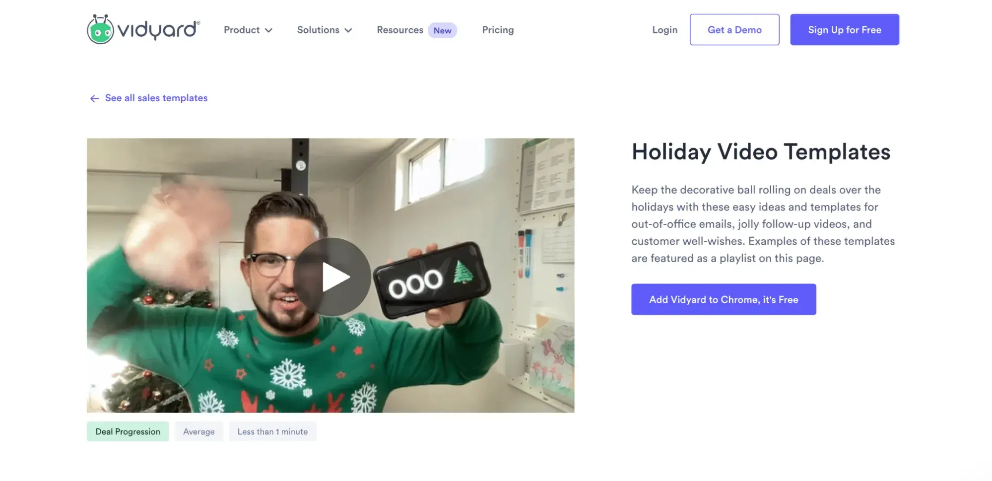 Screenshot showing an example of a video created using Vidyard's holiday video template