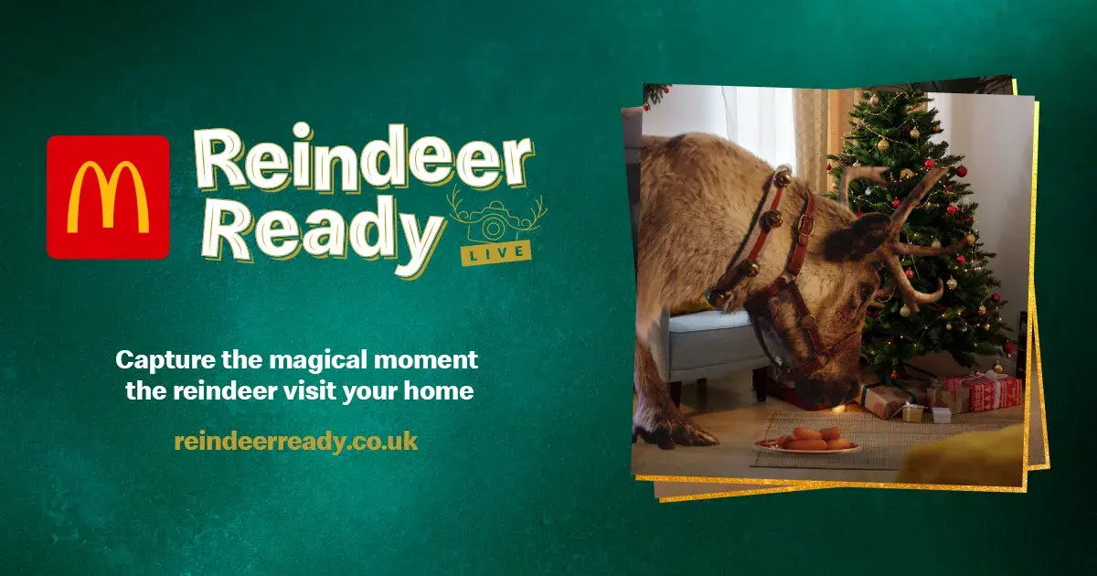 Graphic promoting Reindeer Ready Live, a holiday marketing campaign by McDonald's in the UK.