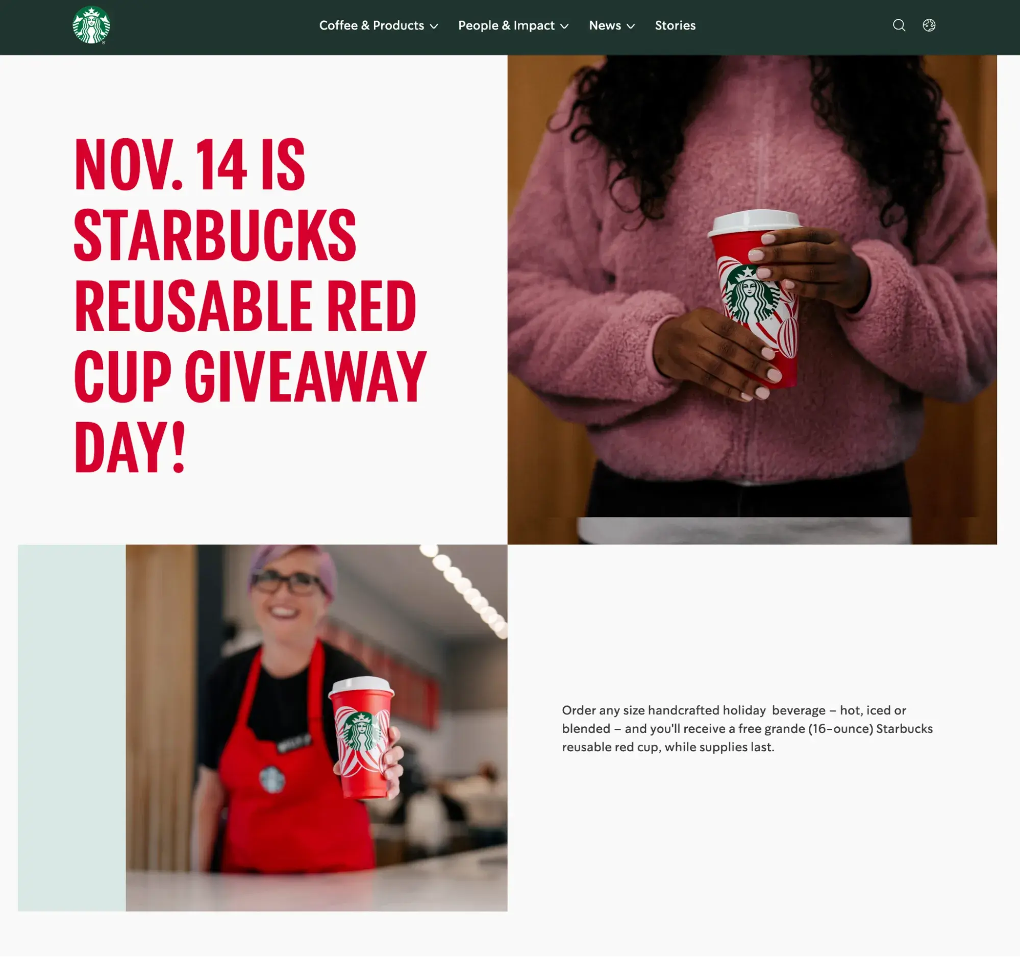 Screenshot of the Starbucks Red Cup Day landing page