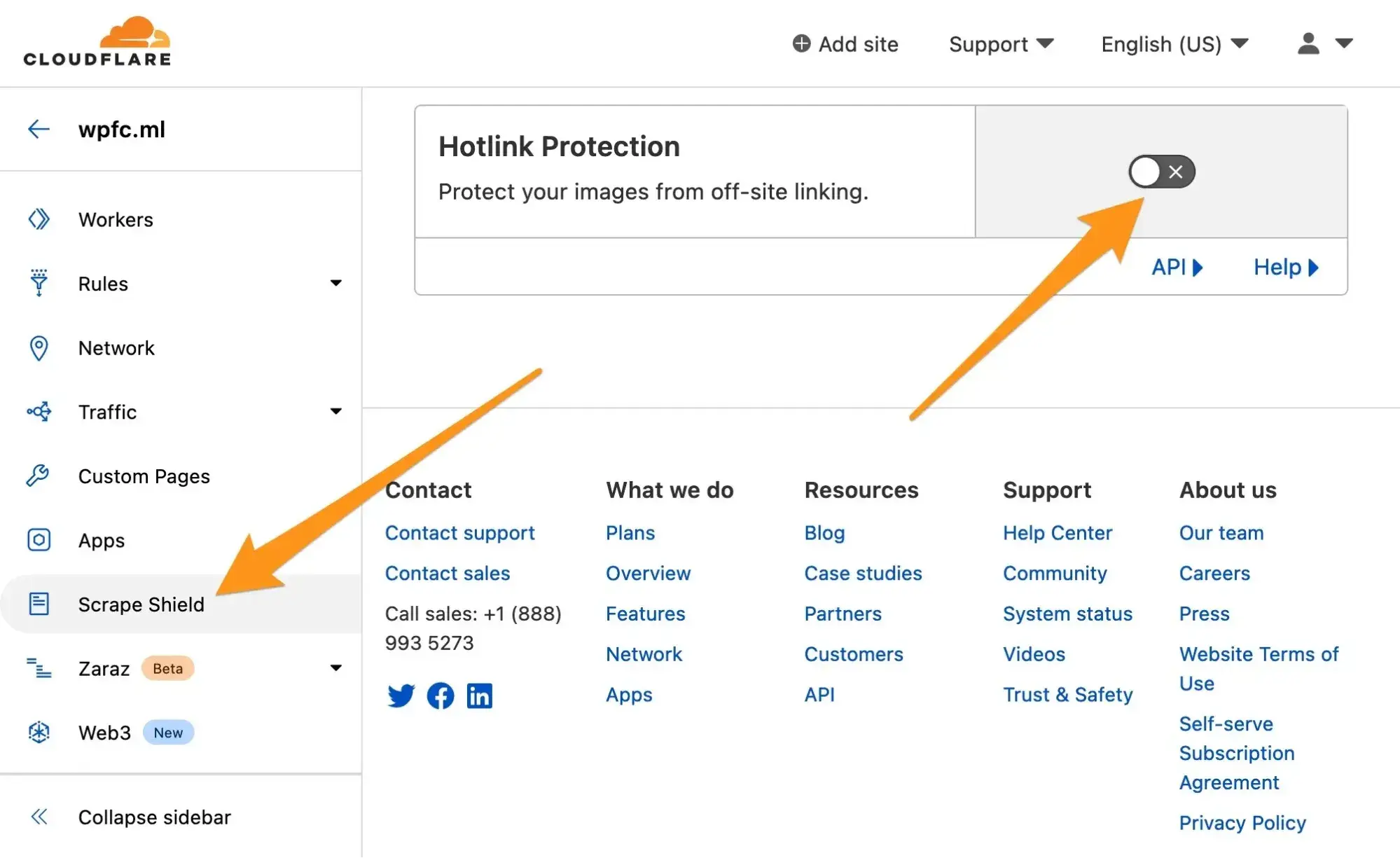 Enable hotlink protection feature in Cloudflare CDN's Scrape shielf app