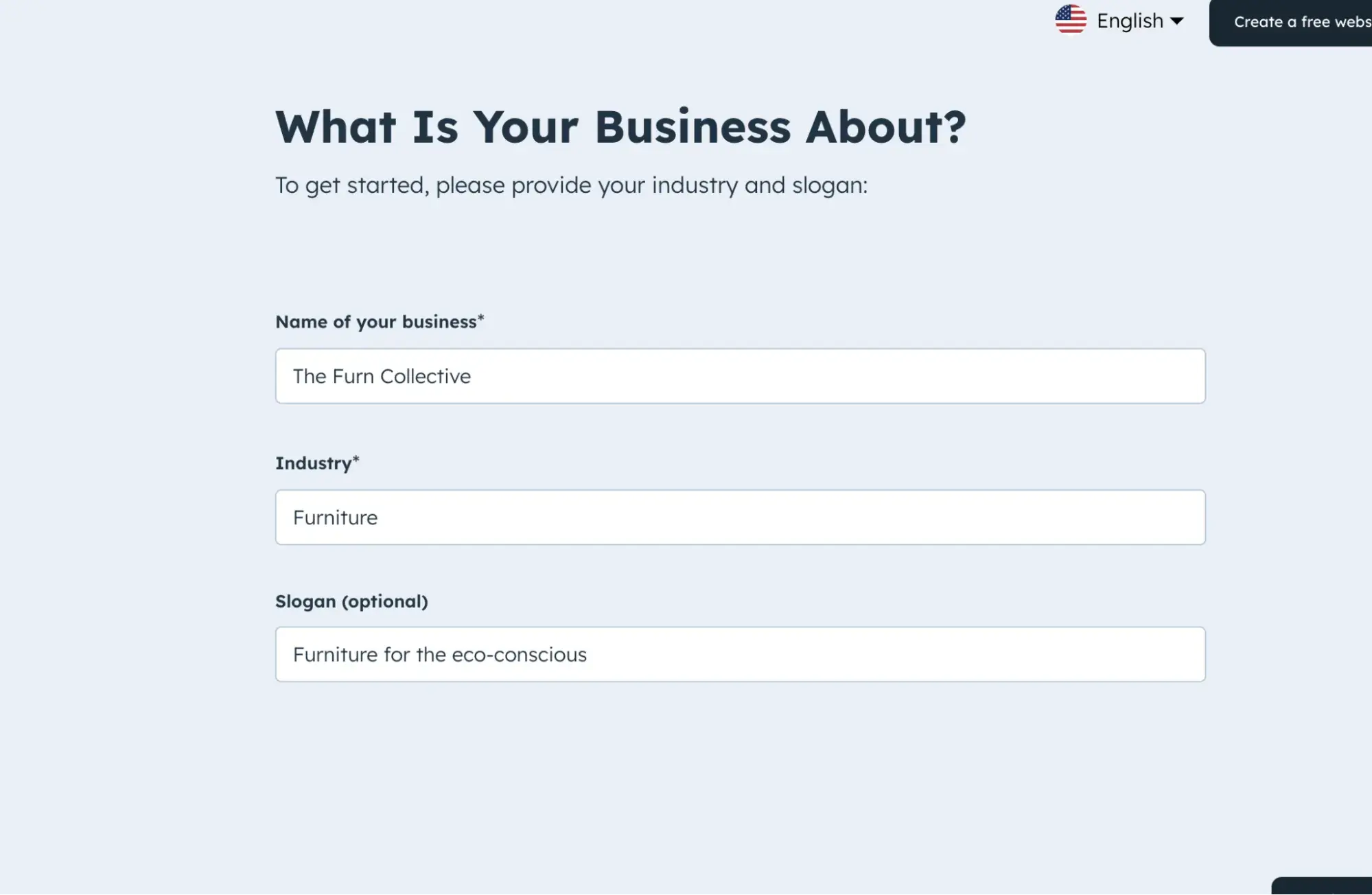 hubspot free brand kit generator asks, what is your business about?