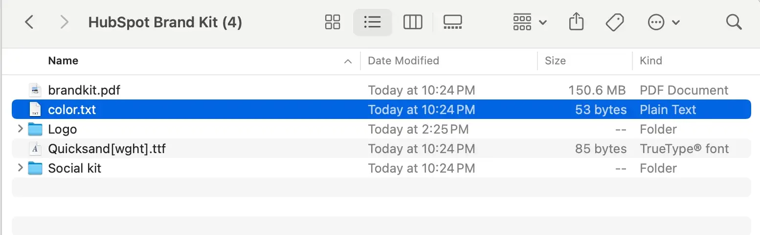 finder window with list of files and folders