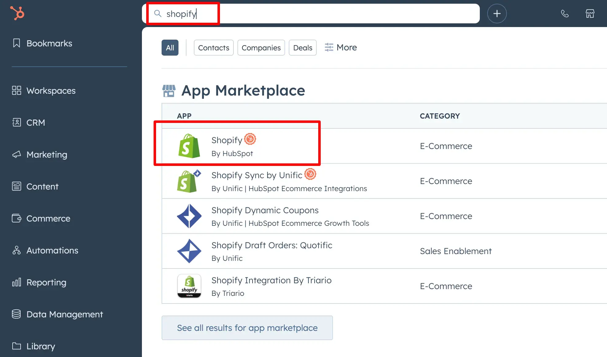 hubspot app marketplace with shopify hubspot app