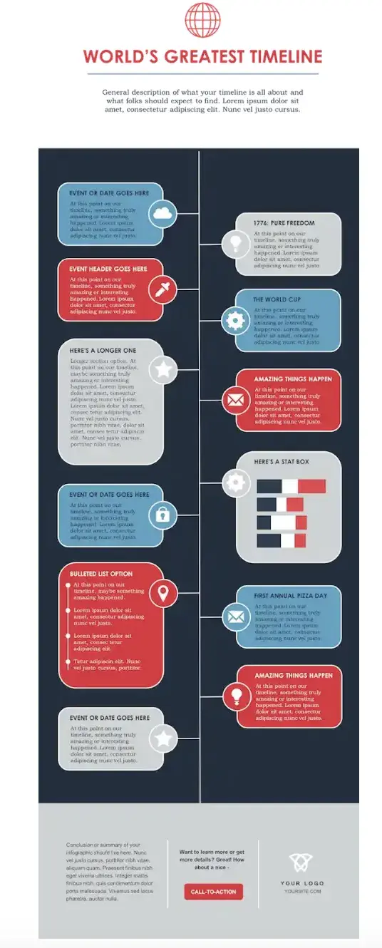 creating an infographic, world’s greatest timeline infographic template example 