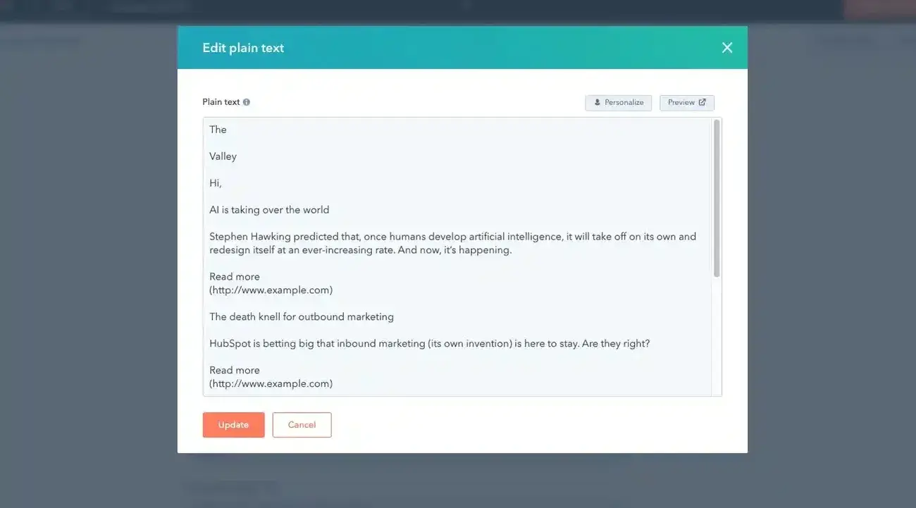 screencap from hubspot’s content creator.