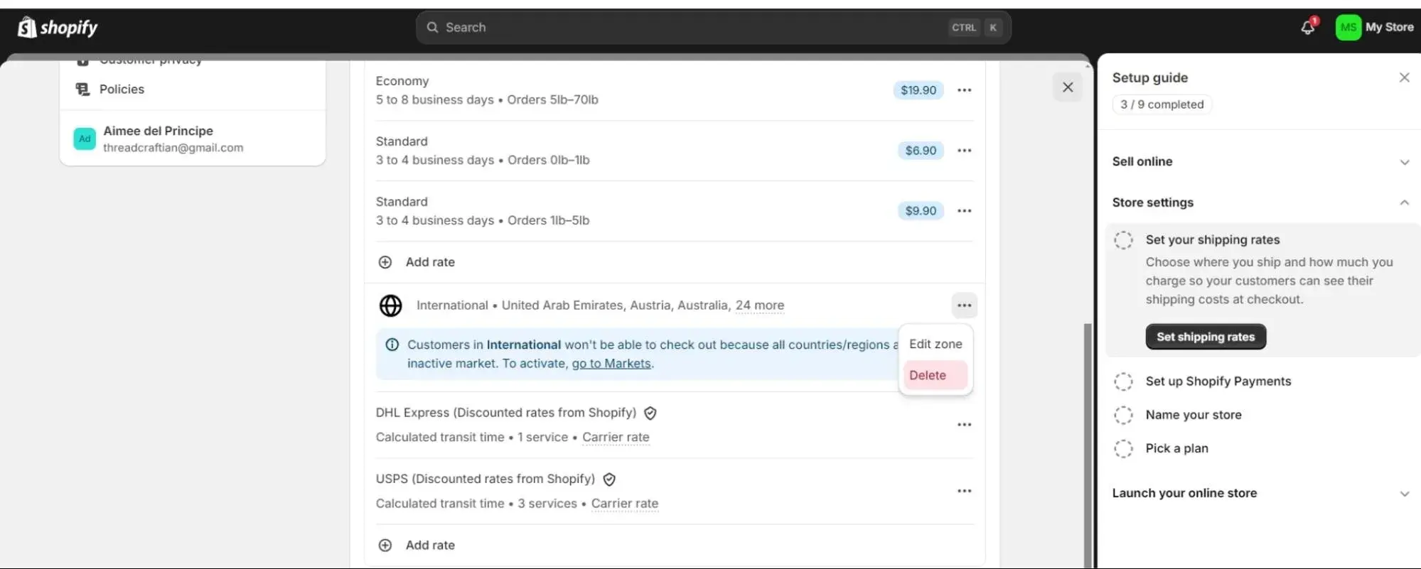 how to design a website: shipping settings