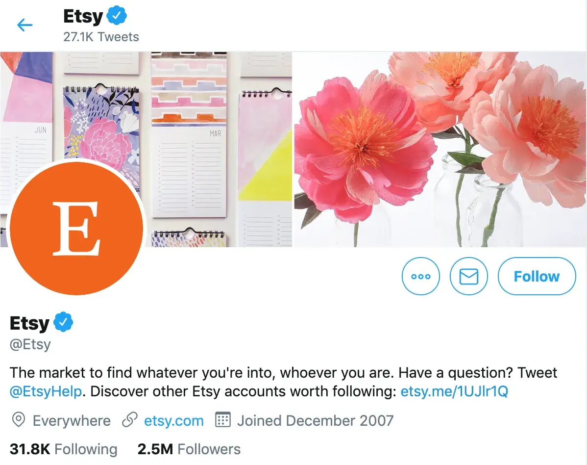 Screencap of Etsy Twitter bio.