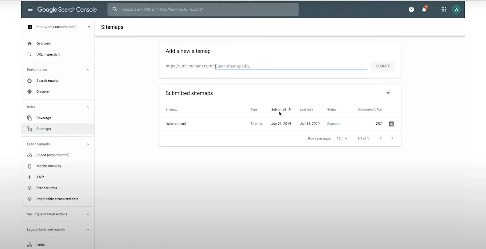 How to get your website noticed on google: Image of Sitemap section in Google SearchConsole