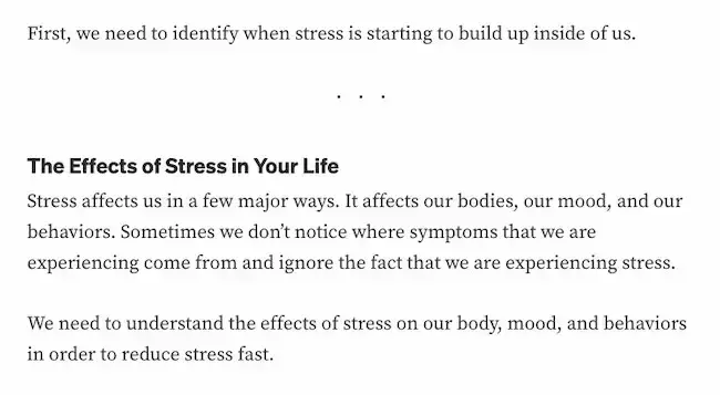 Screenshot showing a guide on how to lessen your life stress