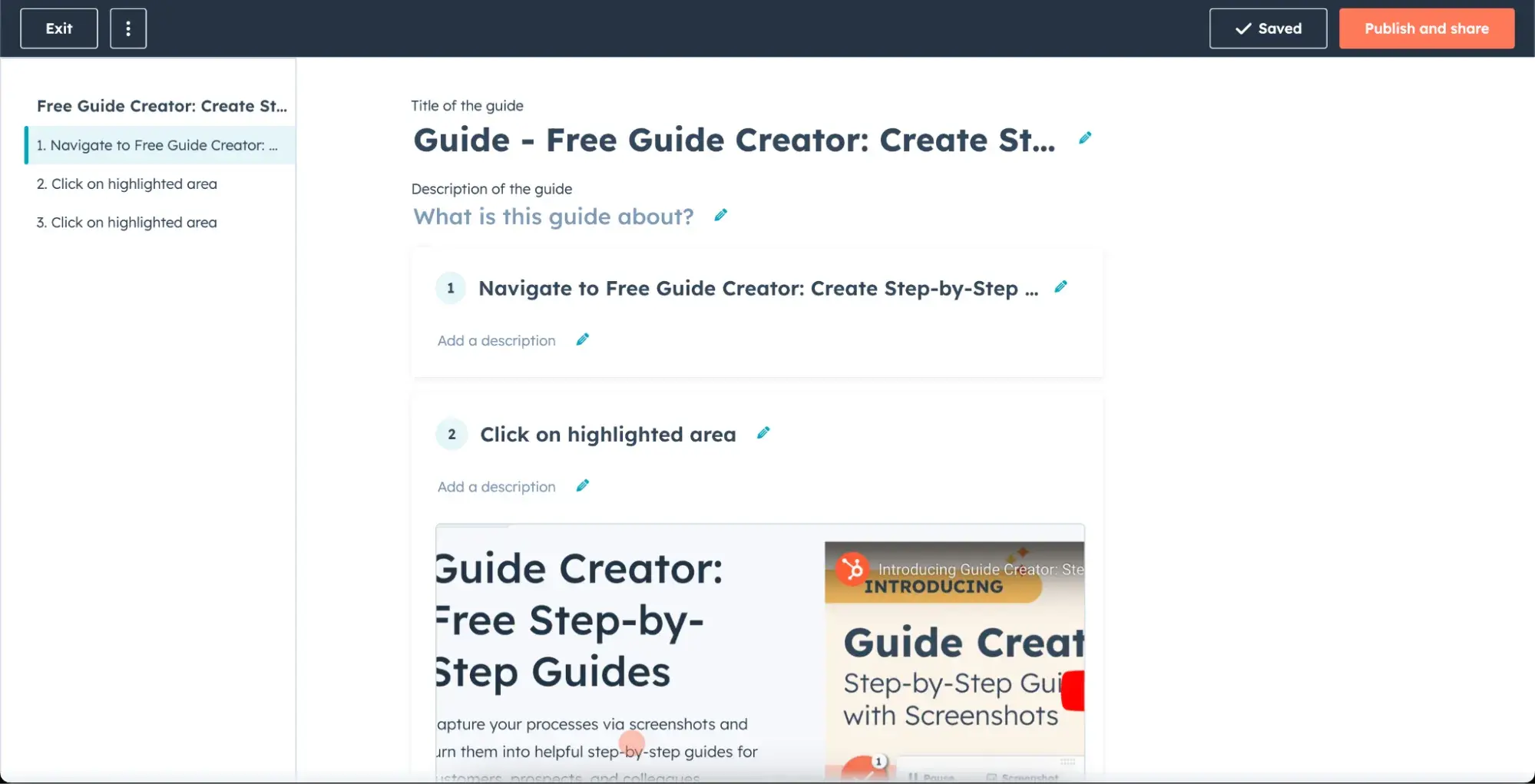 Screenshot of HubSpot’s Guide Creator