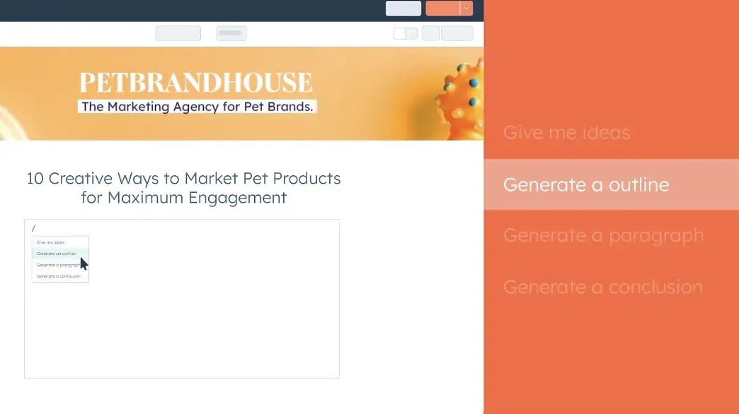 How to make a website: Hubspot AI Content Writer “Generate an outline” feature.