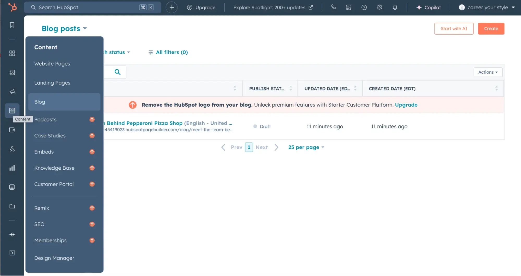 hubspot blog interface