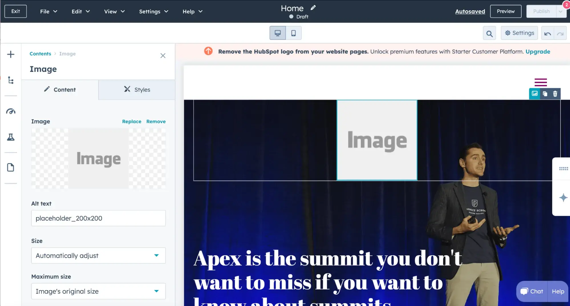 adding image to website builder in hubspot